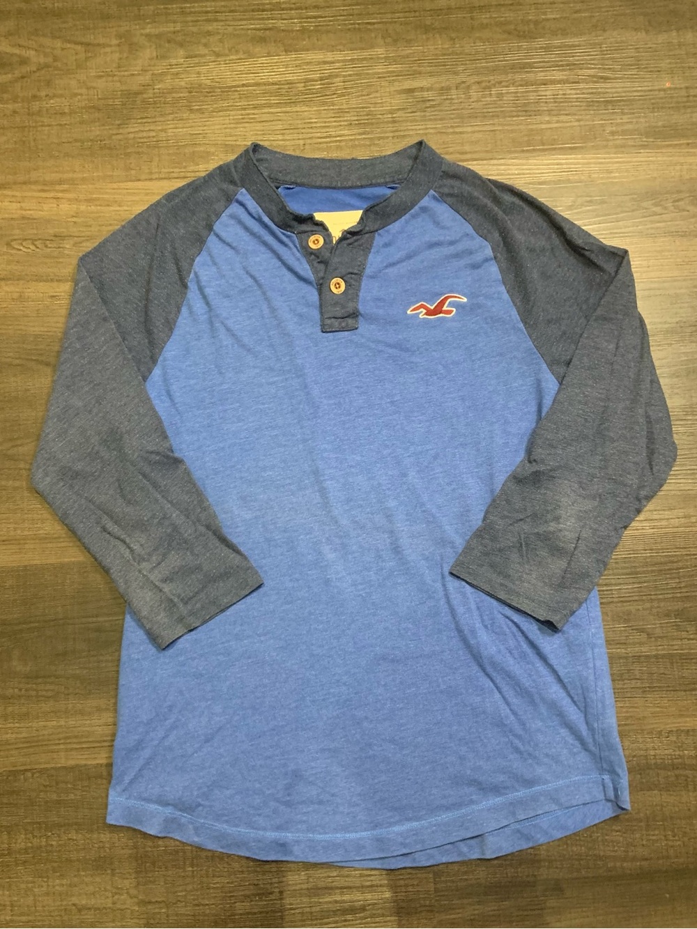 Hollister Blue Body Navy Raglan Henley - Long Sleeve